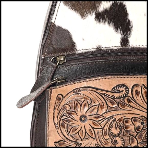Genuine Cowhide Leather Sling Backpack Crossbody Bag Hand Tooled main image 5